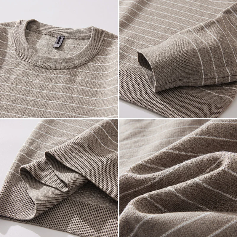Herren Feinstrick-Pullover mit dezenten Horizontalstreifen und gerippten Abschlüssen Drune