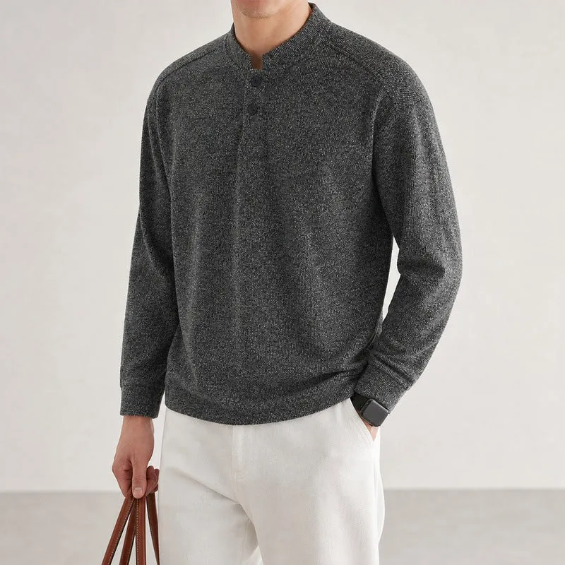 Herren Feinstrick-Henleypullover mit Knopfleiste und Rippbündchen Drune