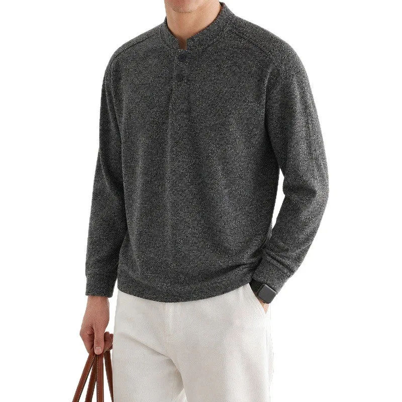 Herren Feinstrick-Henleypullover mit Knopfleiste und Rippbündchen Drune