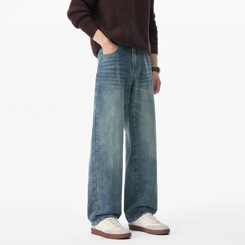 Herren Baggy-Jeans aus schwerem Denim mit leichtem Used-Finish und tiefem Schritt Drune
