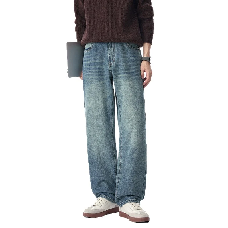 Herren Baggy-Jeans aus schwerem Denim mit leichtem Used-Finish und tiefem Schritt Drune