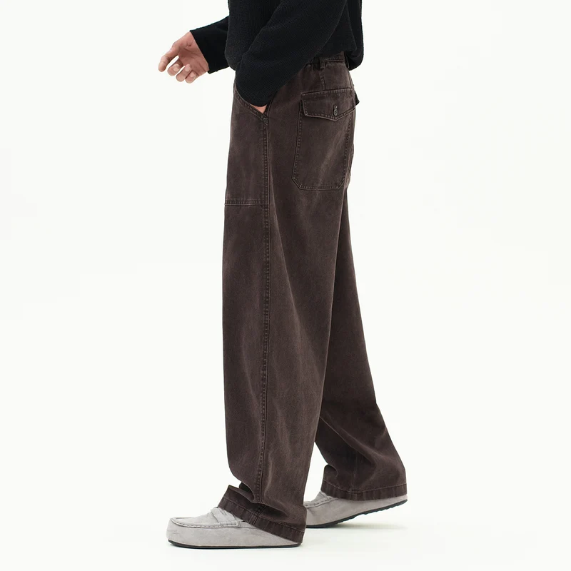 Damen Weite Utility-Jeanshose mit hoher Taille und großen aufgesetzten Taschen Drune
