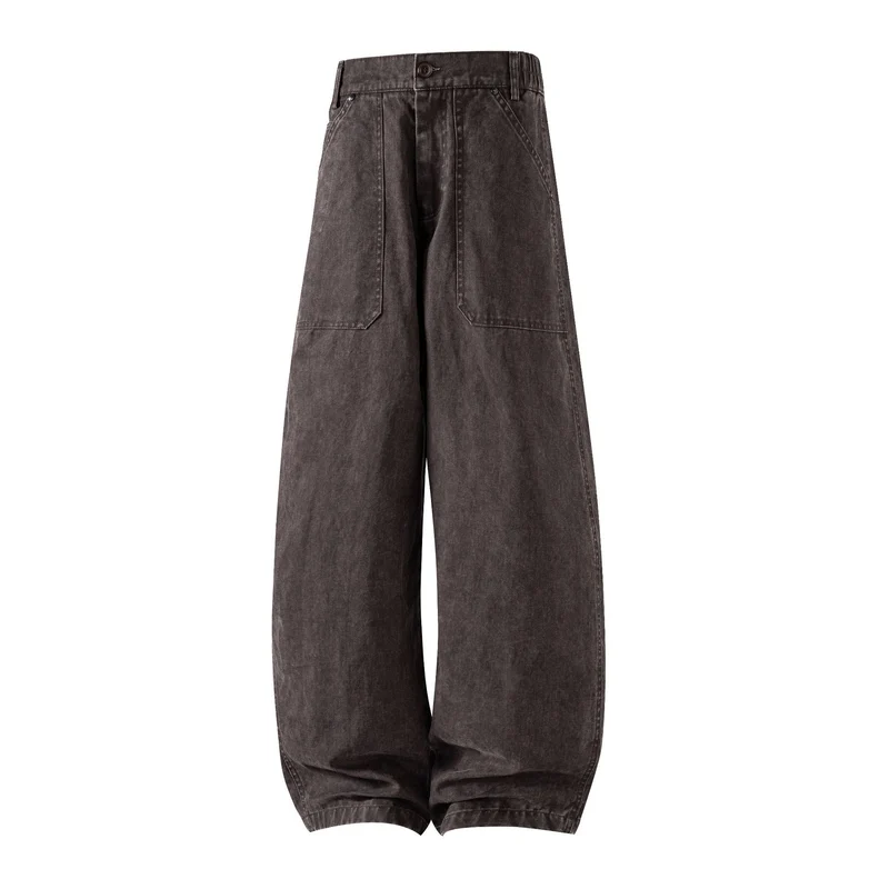 Damen Weite Utility-Jeanshose mit hoher Taille und großen aufgesetzten Taschen Drune