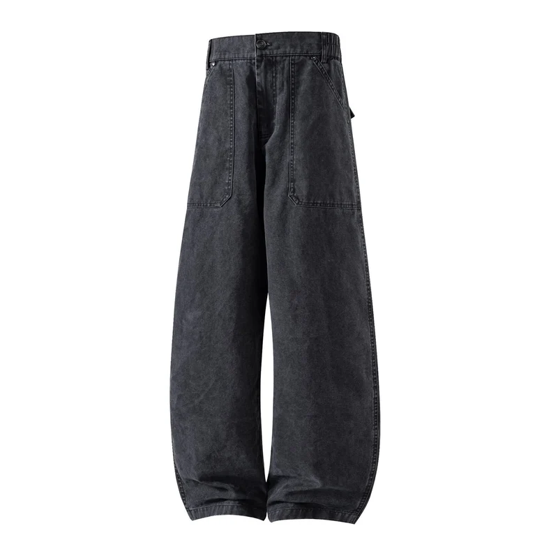 Damen Weite Utility-Jeanshose mit hoher Taille und großen aufgesetzten Taschen Drune