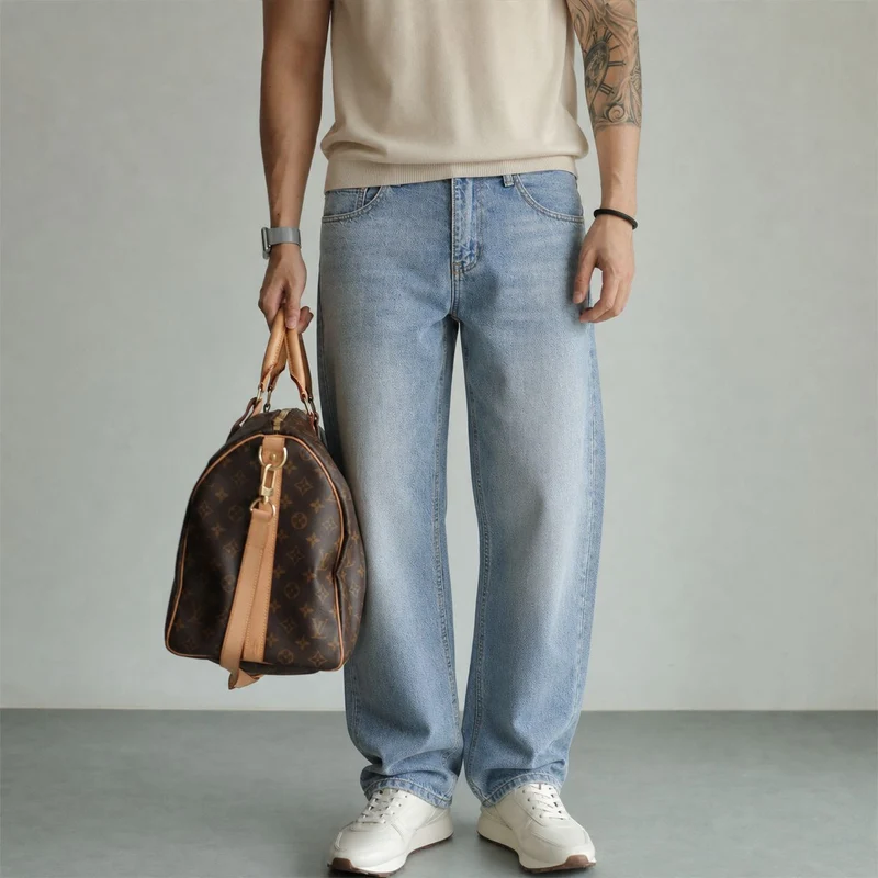 Damen Weite Jeans mit hohem Bund und geradem Bein Drune