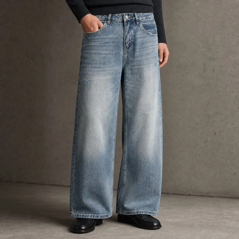 Damen Weite High-Waist Vintage-Jeans mit Used-Effekt Drune