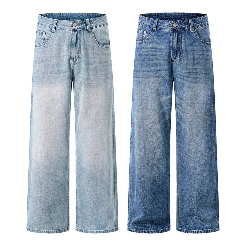 Damen Weite High-Waist-Denimhose mit weitem Bein und Vintage-Waschung Drune