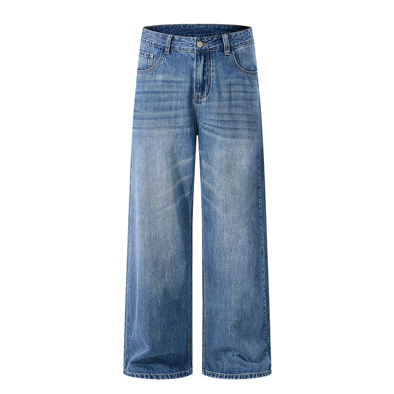 Damen Weite High-Waist-Denimhose mit weitem Bein und Vintage-Waschung Drune