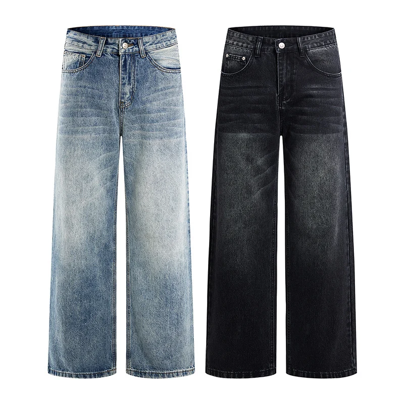 Damen High-Waist Weitbein-Jeans aus Denim mit Vintage-Waschung Drune