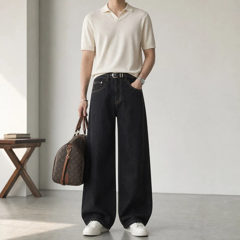 Damen High-Waist Culotte-Jeans aus Denim mit weitem Bein Drune