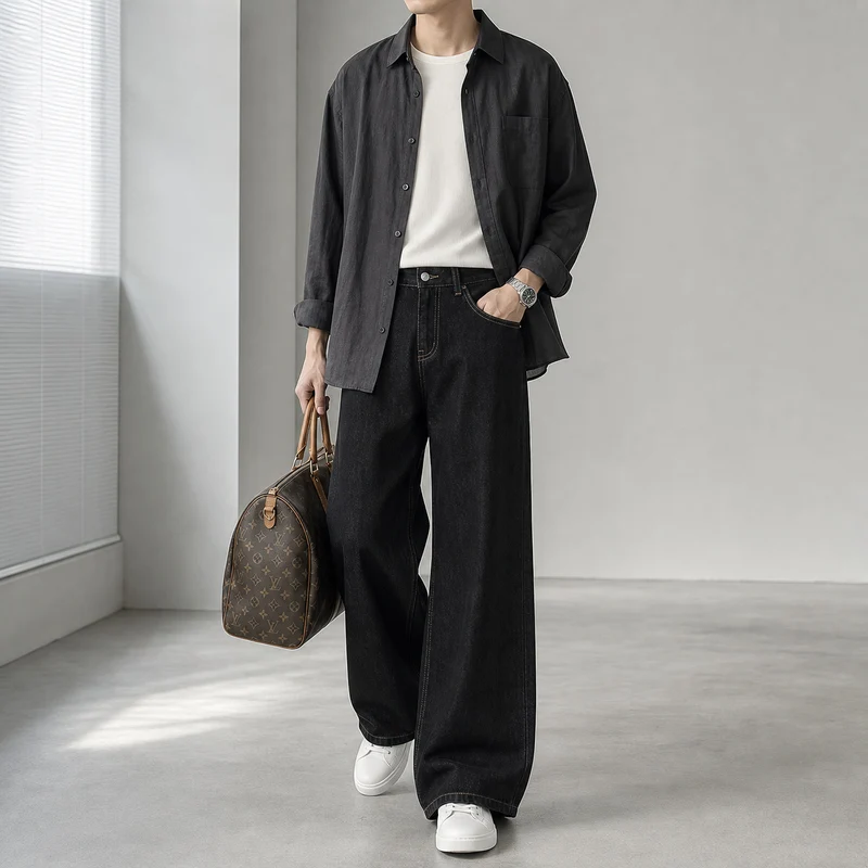 Damen High-Waist Culotte-Jeans aus Denim mit weitem Bein Drune