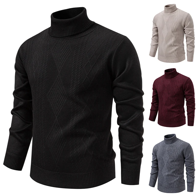 Herren Feinstrick-Rollkragenpullover mit Zopfmuster und schmaler Passform Drune