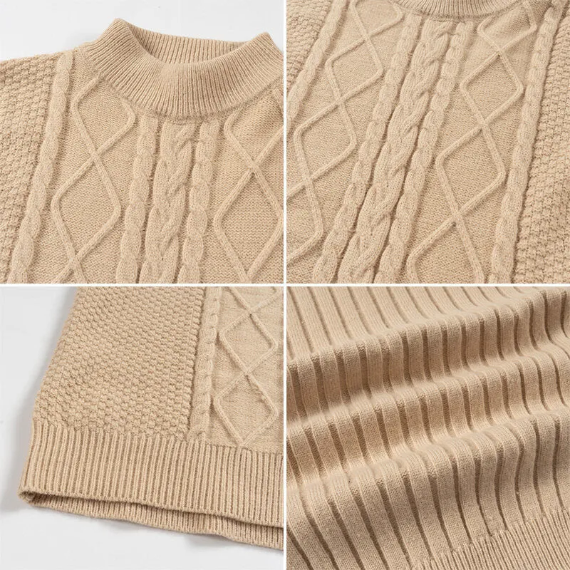 Herren Feinstrick-Rollkragenpullover mit Zopfmuster und gerippten Ärmeln Drune