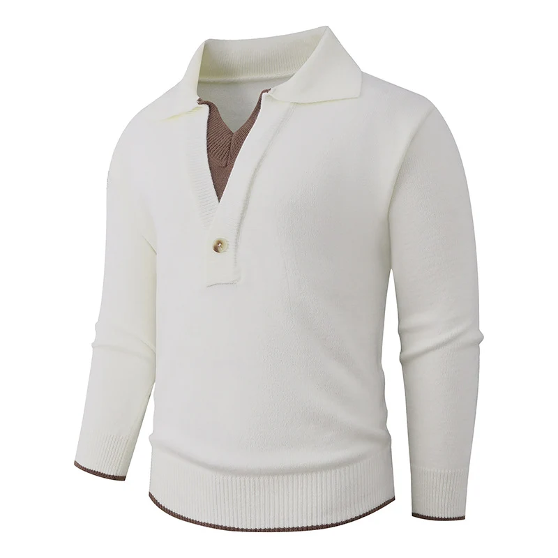 Herren Feinstrick-Pullover mit Polokragen und Ein-Knopf-Halbblende Drune