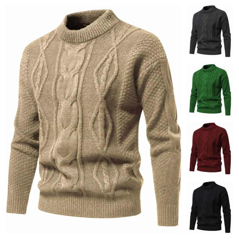 Herren Feinstrick-Pullover mit kurzem Stehkragen und Zopfstrickstruktur Drune