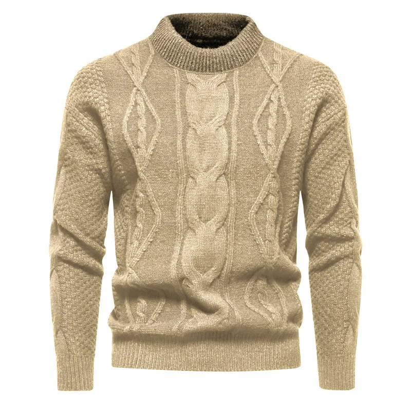 Herren Feinstrick-Pullover mit kurzem Stehkragen und Zopfstrickstruktur Drune