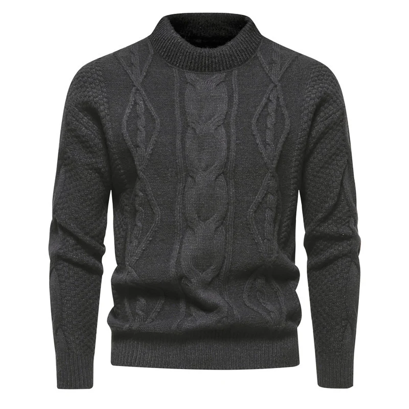 Herren Feinstrick-Pullover mit kurzem Stehkragen und Zopfstrickstruktur Drune