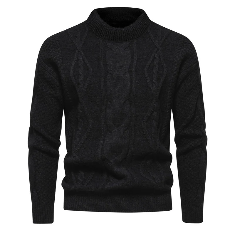 Herren Feinstrick-Pullover mit kurzem Stehkragen und Zopfstrickstruktur Drune