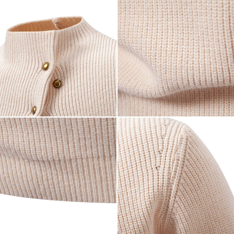 Herren Feinstrick-Pullover mit asymmetrischer Knopfleiste und Stehkragen Drune