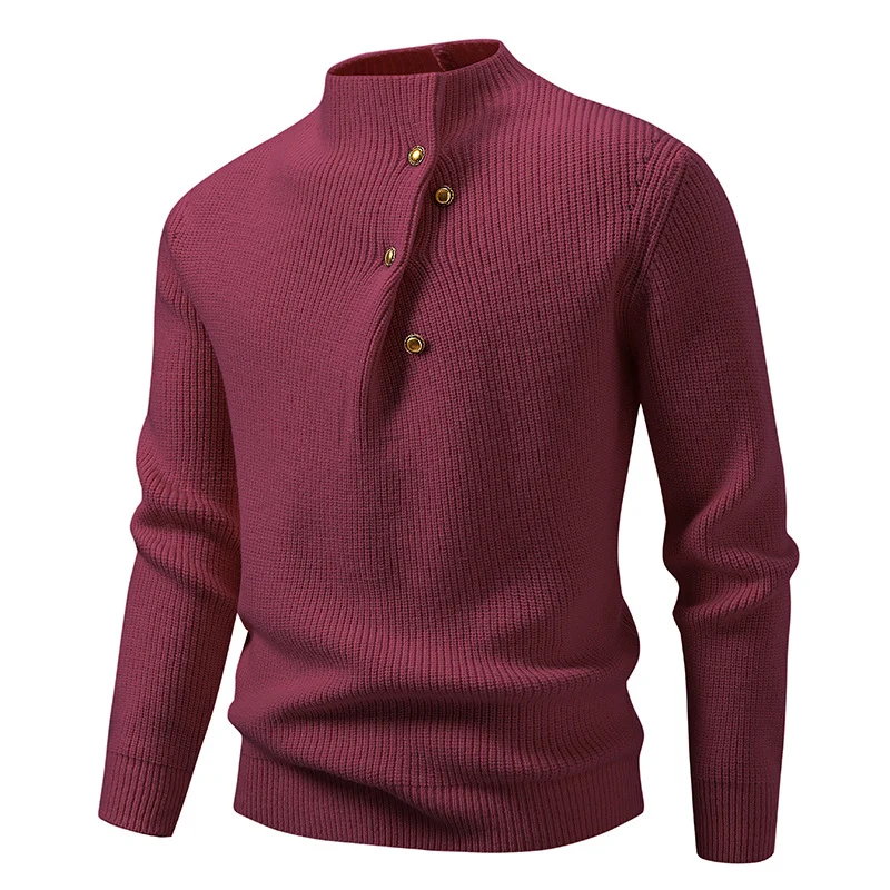 Herren Feinstrick-Pullover mit asymmetrischer Knopfleiste und Stehkragen Drune