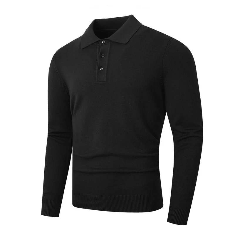 Herren Feinstrick-Poloshirt mit langem Arm und Dreiknopfleiste Drune