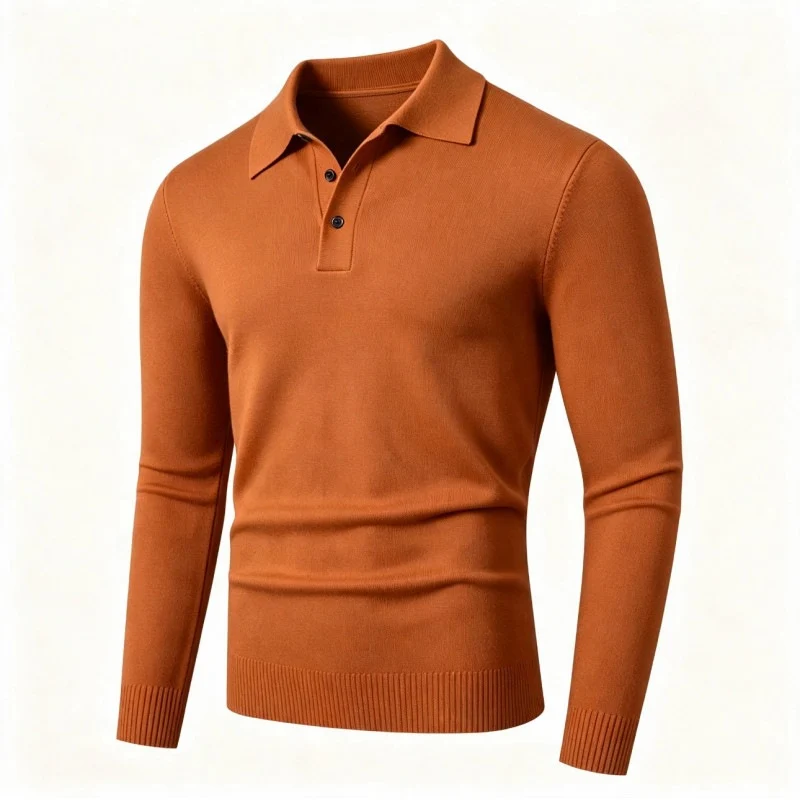 Herren Feinstrick-Poloshirt mit langem Arm und Dreiknopfleiste Drune