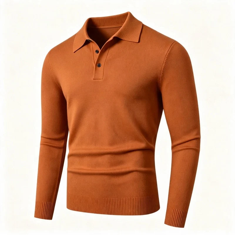 Herren Feinstrick-Poloshirt mit langem Arm und Dreiknopfleiste Drune