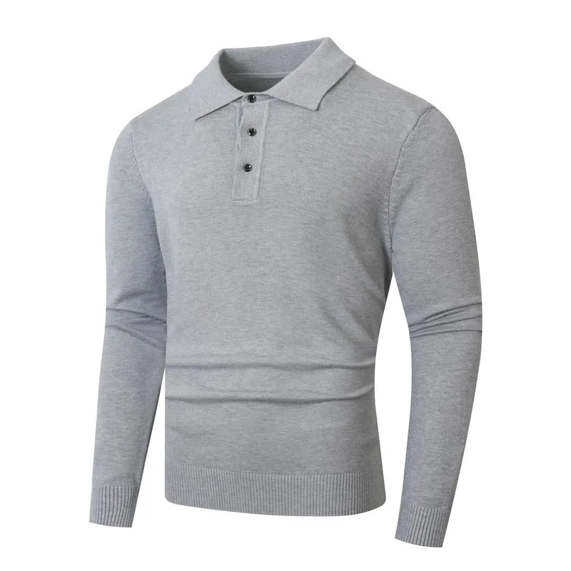 Herren Feinstrick-Poloshirt mit langem Arm und Dreiknopfleiste Drune