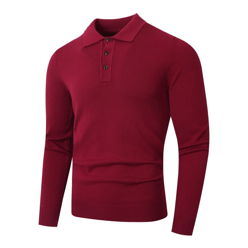 Herren Feinstrick-Poloshirt mit langem Arm und Dreiknopfleiste Drune