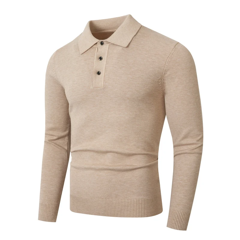 Herren Feinstrick-Poloshirt mit langem Arm und Dreiknopfleiste Drune
