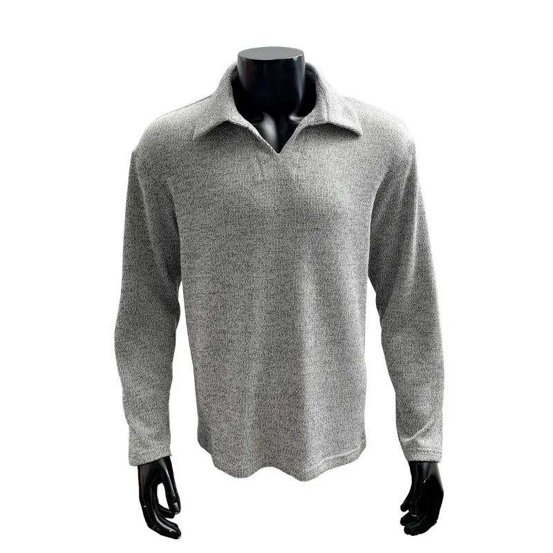 Herren Feinstrick-Polo-Pullover mit offenem Reverskragen und leichter Struktur Drune