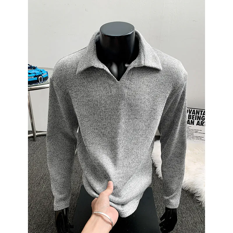Herren Feinstrick-Polo-Pullover mit offenem Reverskragen und leichter Struktur Drune