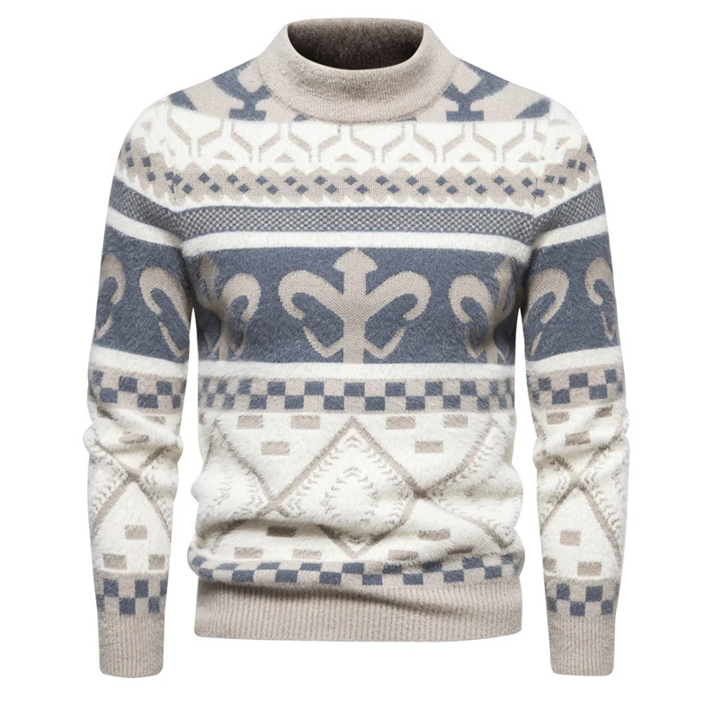 Herren Feinstrick-Mockneck-Pullover mit Jacquardmuster und gerippten Bündchen Drune