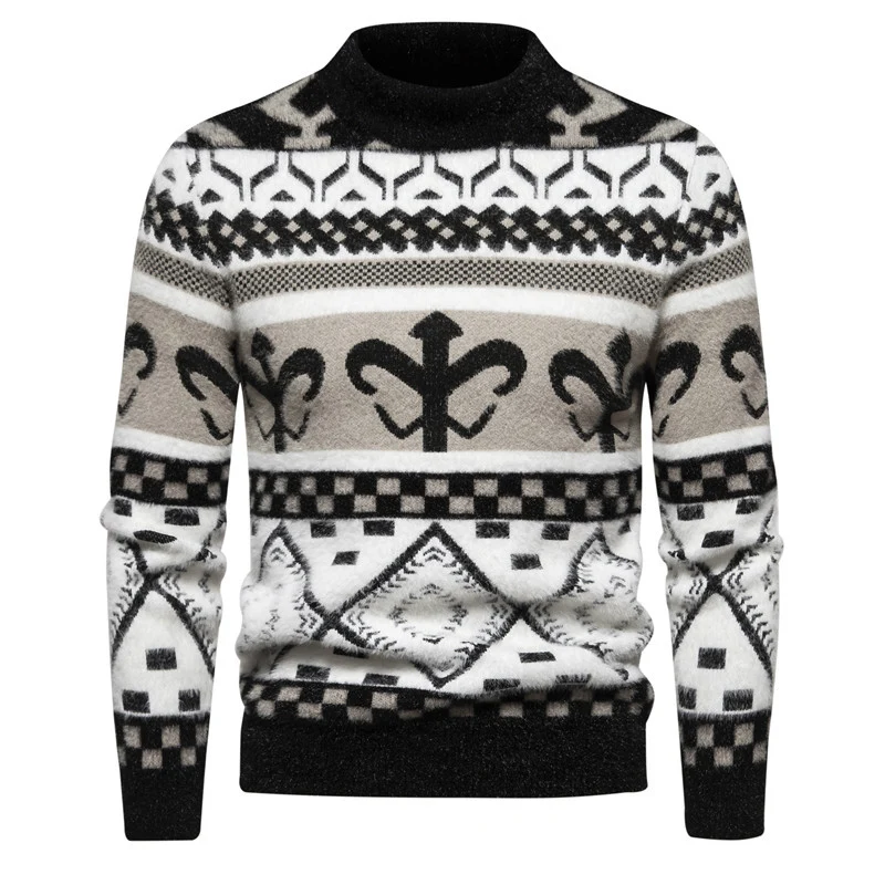 Herren Feinstrick-Mockneck-Pullover mit Jacquardmuster und gerippten Bündchen Drune