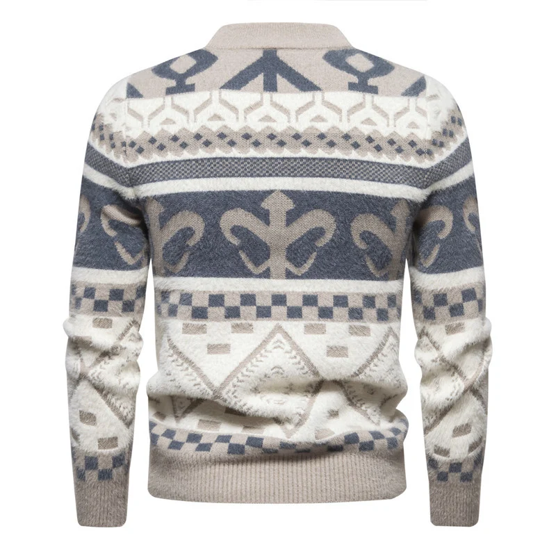 Herren Feinstrick-Mockneck-Pullover mit Jacquardmuster und gerippten Bündchen Drune