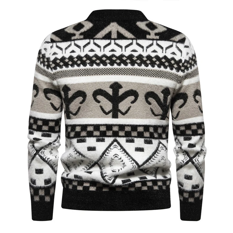 Herren Feinstrick-Mockneck-Pullover mit Jacquardmuster und gerippten Bündchen Drune