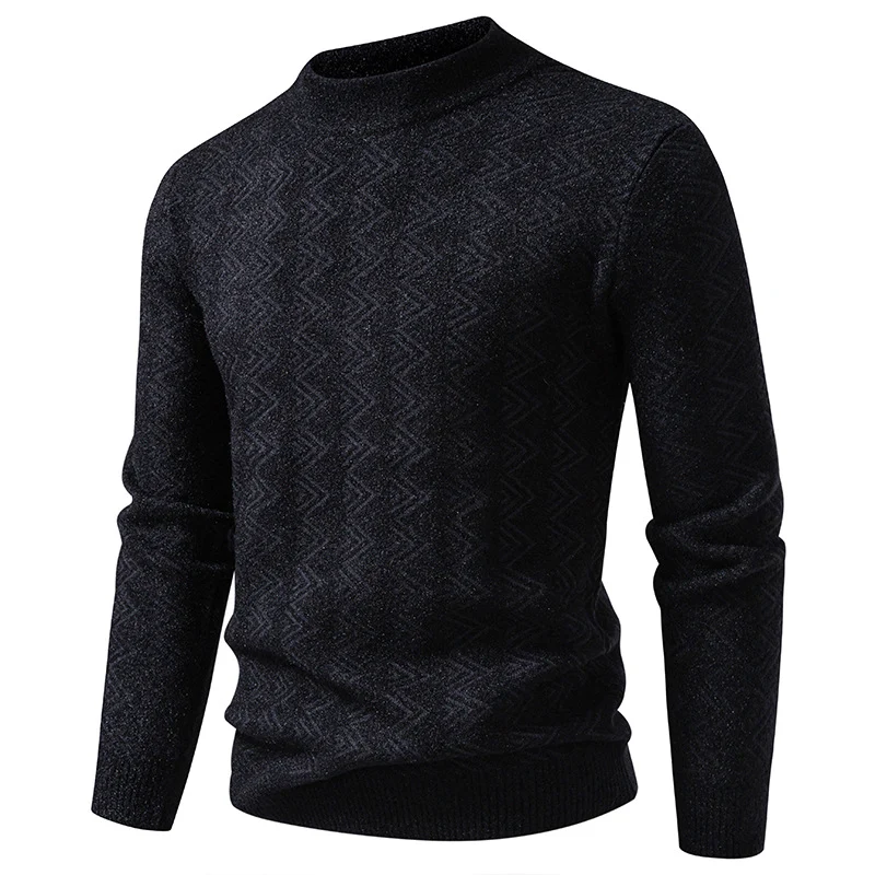 Herren Feinstrick-Mockneck-Pullover mit geometrischem Zickzack-Jacquard Drune