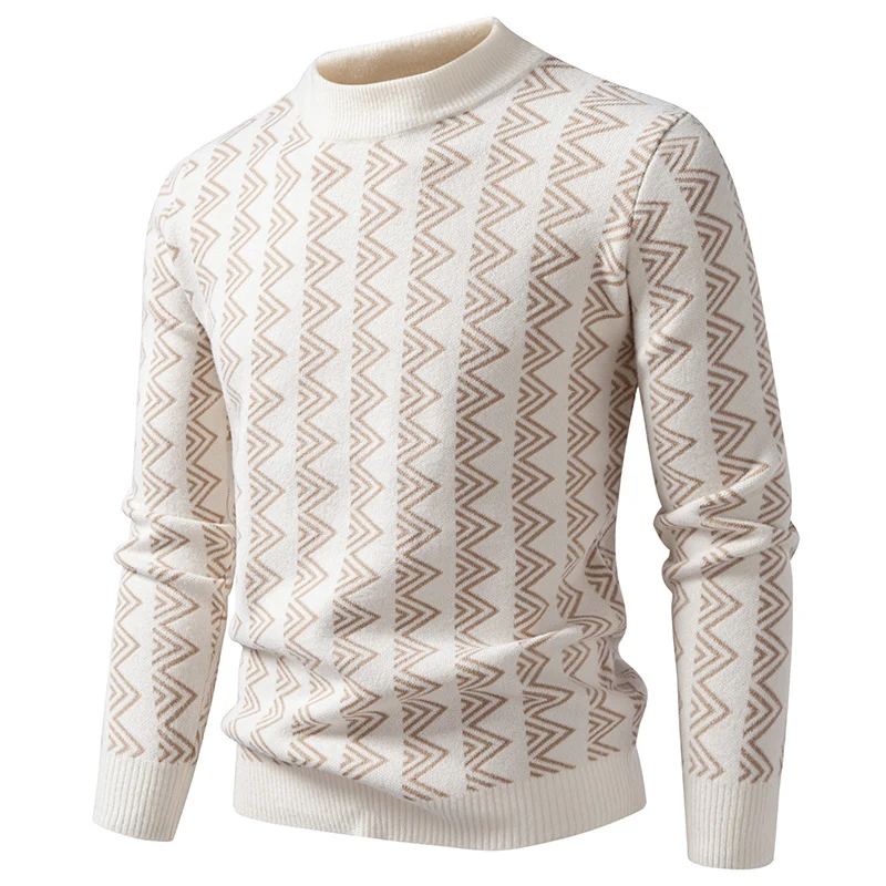 Herren Feinstrick-Mockneck-Pullover mit geometrischem Zickzack-Jacquard Drune