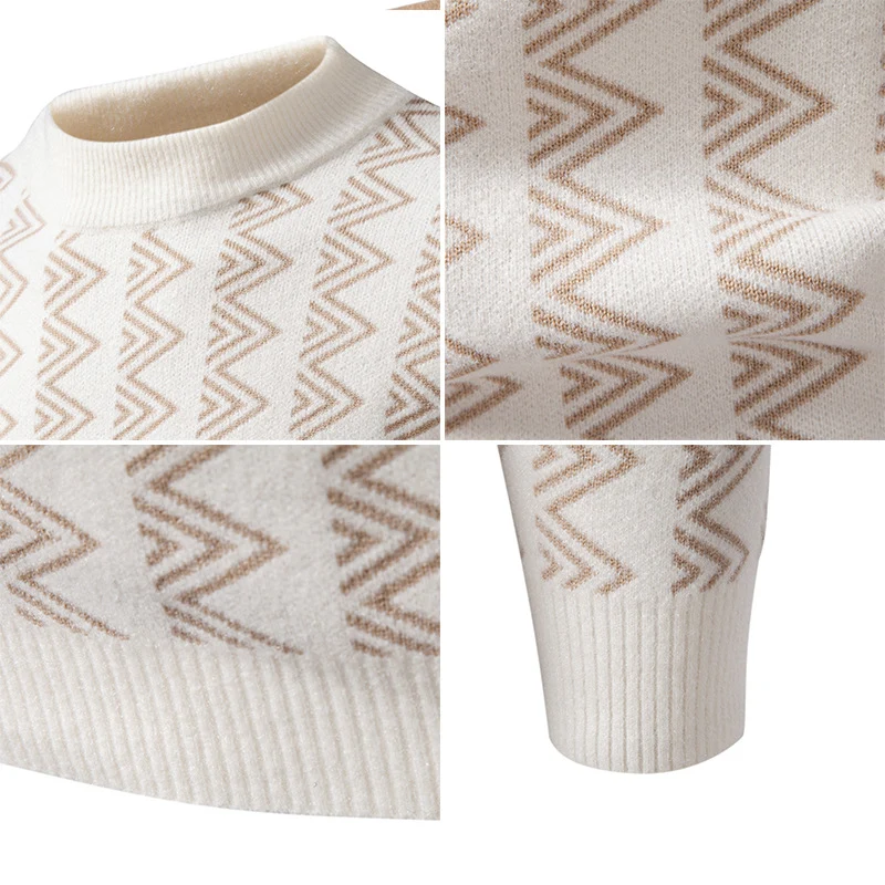 Herren Feinstrick-Mockneck-Pullover mit geometrischem Zickzack-Jacquard Drune