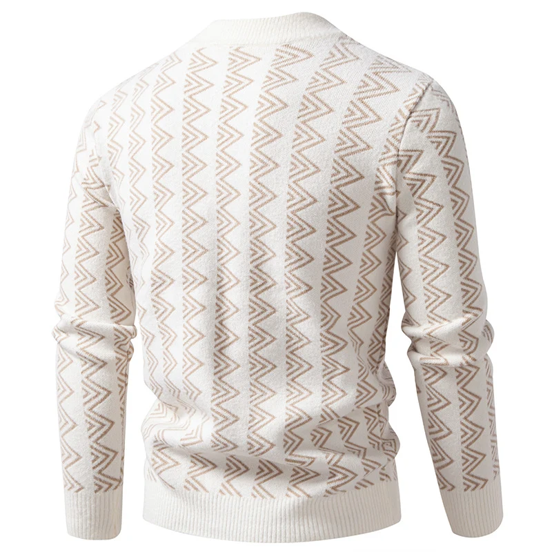 Herren Feinstrick-Mockneck-Pullover mit geometrischem Zickzack-Jacquard Drune