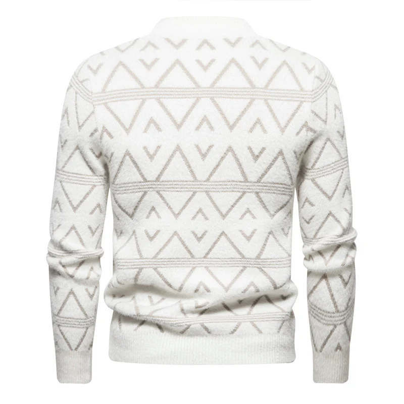 Herren Feinstrick-Mockneck-Pullover mit geometrischem Jacquardmuster und geripptem Saum Drune
