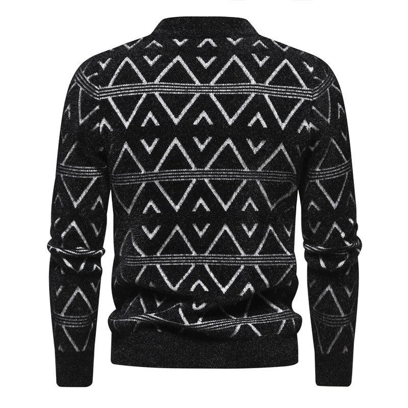 Herren Feinstrick-Mockneck-Pullover mit geometrischem Jacquardmuster und geripptem Saum Drune