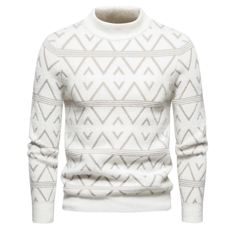 Herren Feinstrick-Mockneck-Pullover mit geometrischem Jacquardmuster und geripptem Saum Drune