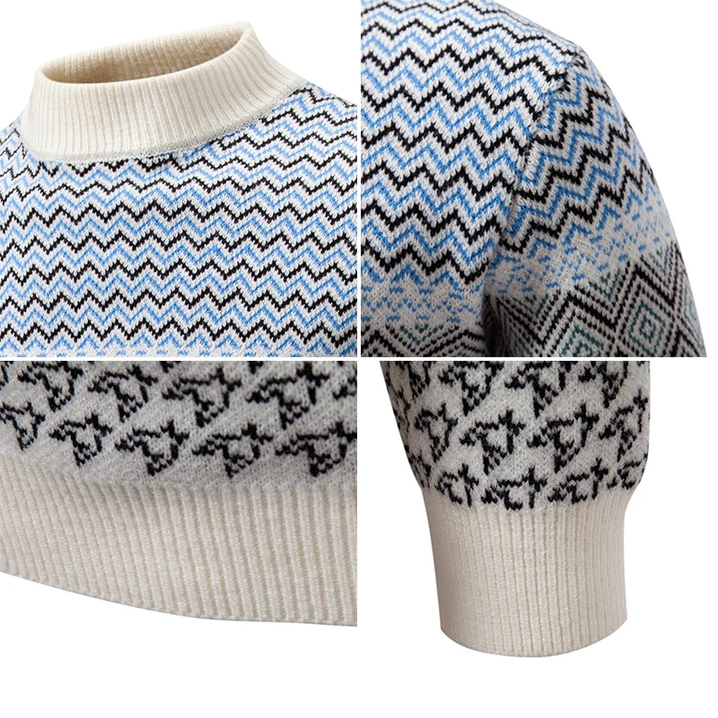 Herren Feinstrick-Mockneck-Pullover mit geometrischem Jacquard und gerippten Abschlüssen Drune