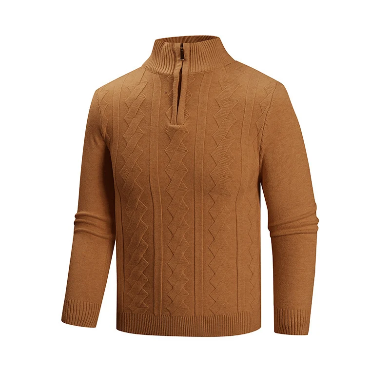 Herren Feinstrick-Halbzipp-Pullover mit Zopfmuster und Stehkragen Drune