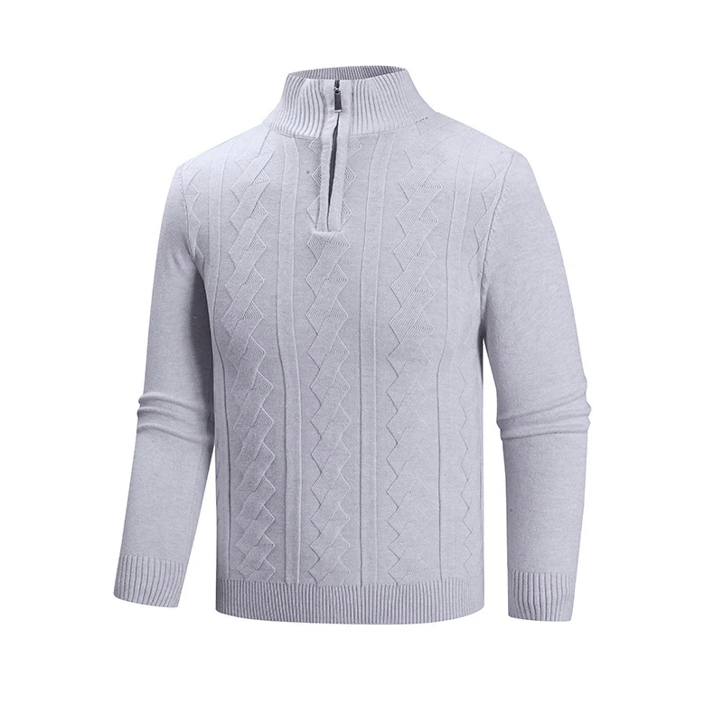 Herren Feinstrick-Halbzipp-Pullover mit Zopfmuster und Stehkragen Drune