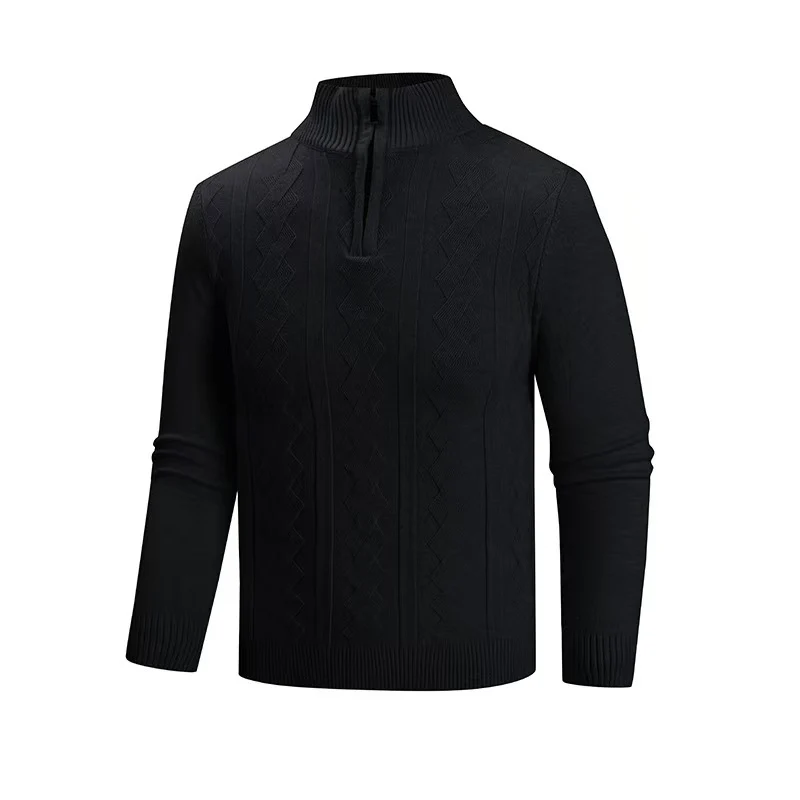 Herren Feinstrick-Halbzipp-Pullover mit Zopfmuster und Stehkragen Drune