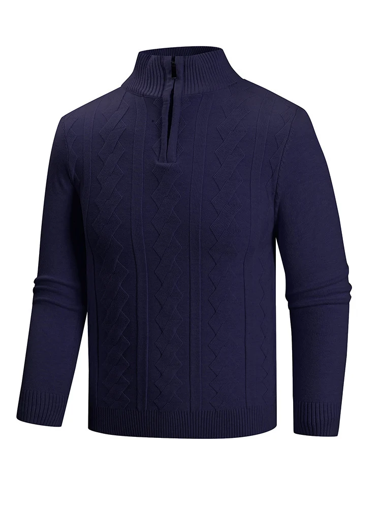 Herren Feinstrick-Halbzipp-Pullover mit Zopfmuster und Stehkragen Drune