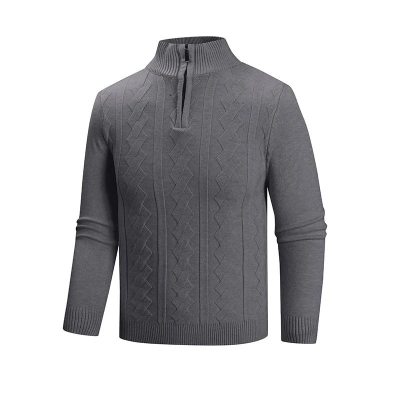 Herren Feinstrick-Halbzipp-Pullover mit Zopfmuster und Stehkragen Drune