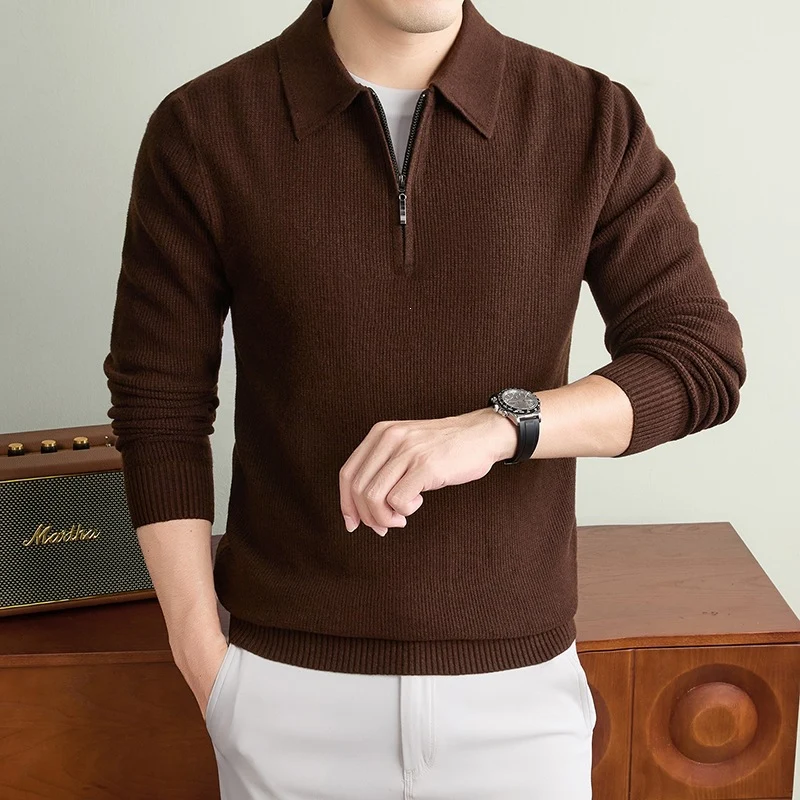 Herren Feinstrick-Halbzipp-Polo mit Hemdkragen und feiner Rippenstruktur Drune
